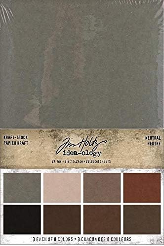 Tim Holtz idea-Ology Kraft Stock, 3 Packages, Cool, Warm and Neutral Colors, 72 Sheets, 24 Colors