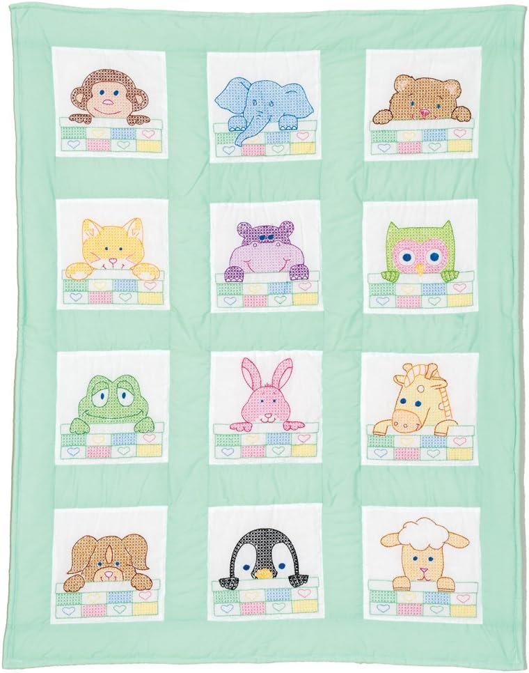 Jack Dempsey Stamped White Nursery Quilt Block 9"X9", 12/pkg, Peek-A-Boo