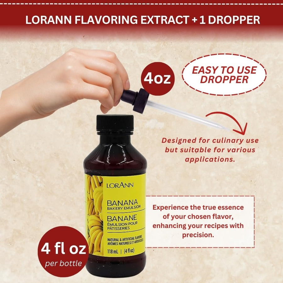 LorAnn Flavoring Extract (4 oz) Banana flavor with 4 oz Eye Dropper - Extracts and Flavorings for Baking and Lip Gloss Flavoring, Candy Making, etc