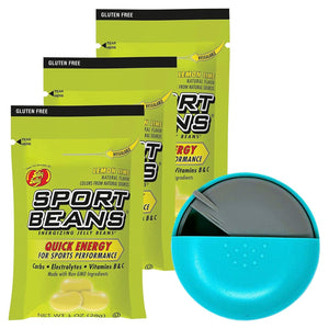 Jelly Belly Sports Beans Lemon Lime (3 pack of 1oz bags) with Mini Candy Dispenser (7.5cm x 2.5cm) - Energy Jelly Beans for Sports and Small Travel Case for Athletes, Runners, Travel, Desktop, etc