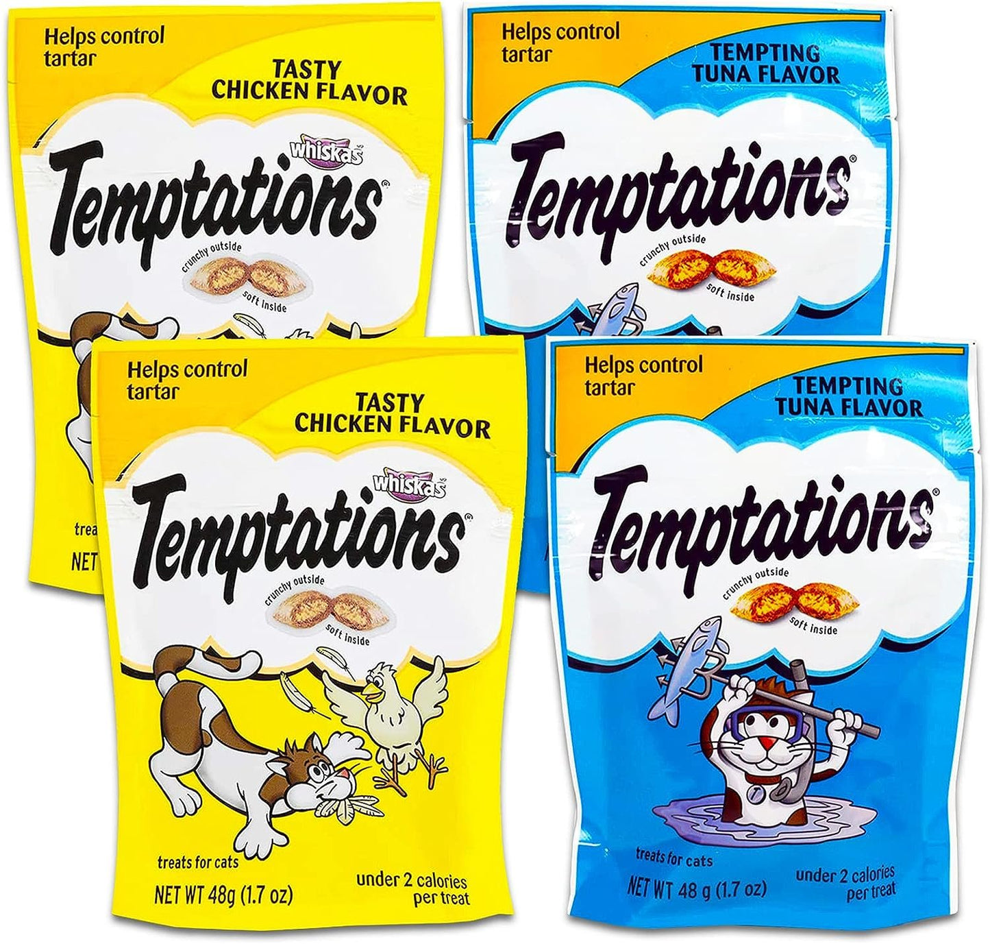Temptations Cat Treats Variety Pack - 4 Temptations Cat Snack Treat Bags | Temptations Cat Treats Chicken and Tuna (1.7oz)