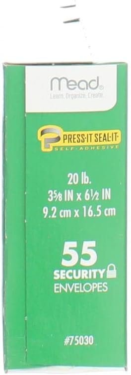 Mead Press-It Seal-It #6 3/4 Security Envelopes, 55 Count (75030)