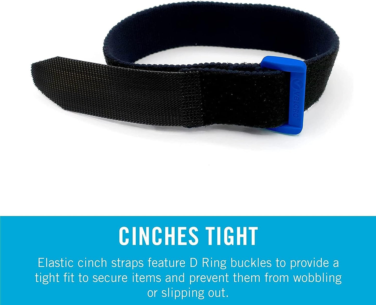 VELCRO Brand Elastic Cinch Straps with Buckle | 15in x 1in, 2 Count | Adjustable and Stretch for Snug Fit | for Fastening Power Cords Organizing Camping Equipment, More | Black (VEL-30094-USA)