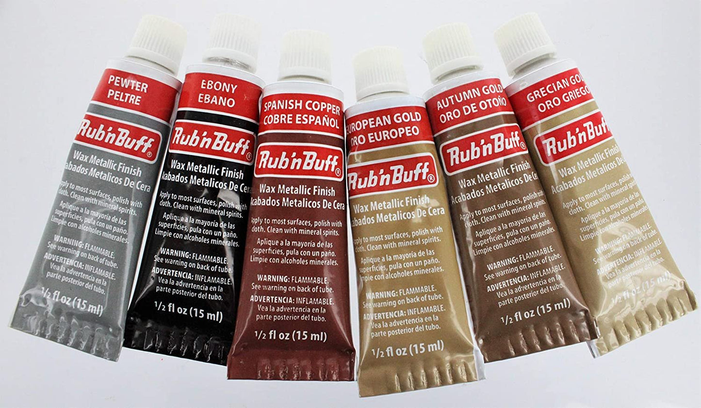 Amaco Rub 'N Buff Wax Metallic Finish, 12 Tube (9 Color) Assortment (Gold Leaf, Antique Gold, Grecian Gold, Ebony, Silver Leaf, Spanish Copper, Autumn Gold, European Gold, Pewter)