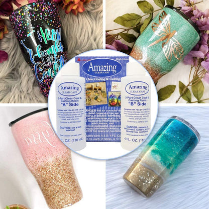 Glitter Epoxy Tumbler Kit, Clear Casting Resin 8-Ounce, 3 Silicone Epoxy Brushes for Tumblers, Pixiss Epoxy Resin Mixing Bundle