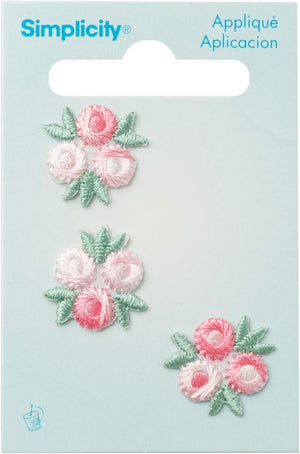 Wrights Pink and White Flower Applique Clothing Iron On Patches, 3pc, 3/4''