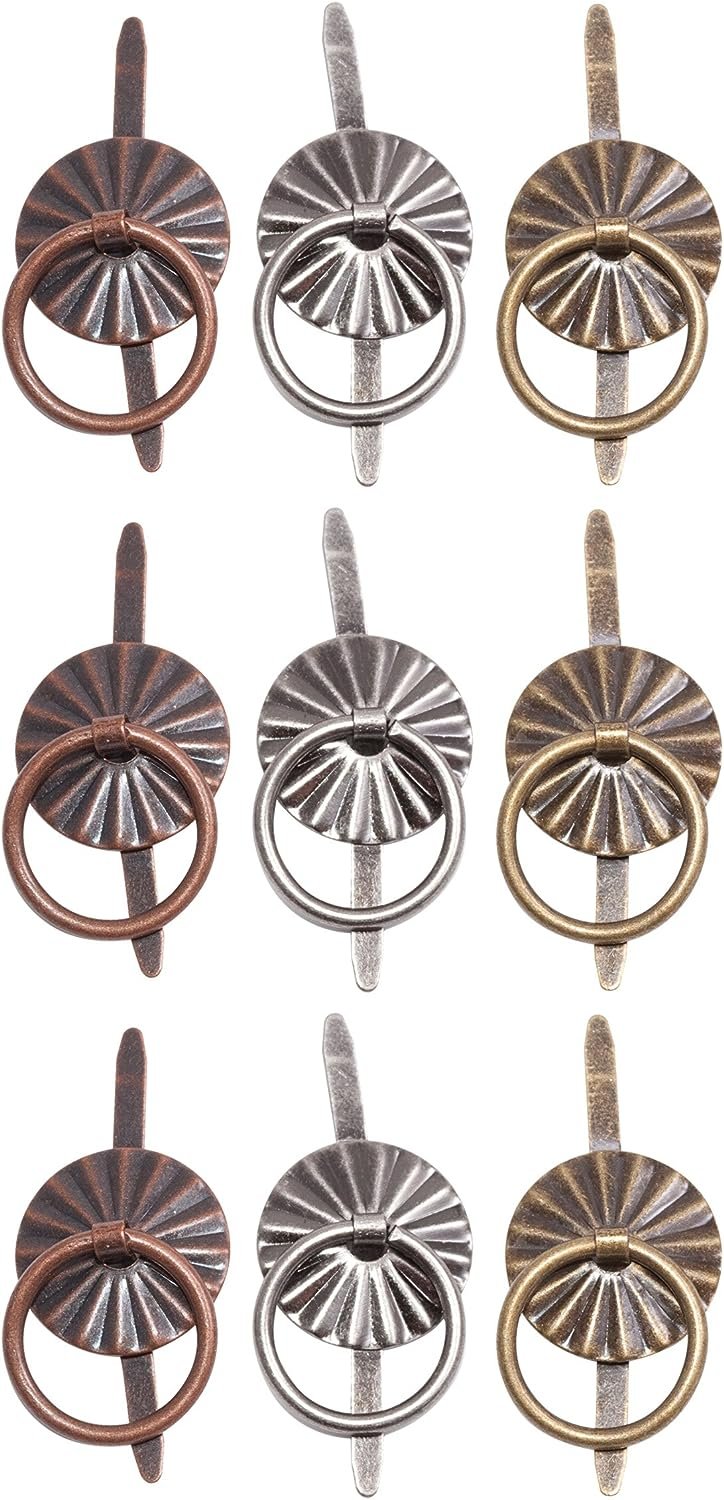 Tim Holtz Idea-ology Ring Fasteners, 9 Brad Fasteners with Fluted Tops and Attached Jump Rings, Nickel, Brass, Copper, Craft Embellishments, TH93060