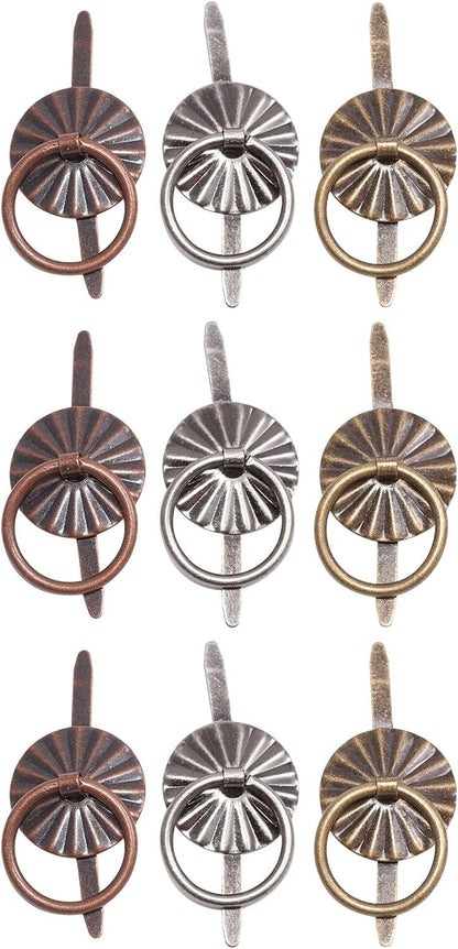 Tim Holtz Idea-ology Ring Fasteners, 9 Brad Fasteners with Fluted Tops and Attached Jump Rings, Nickel, Brass, Copper, Craft Embellishments, TH93060