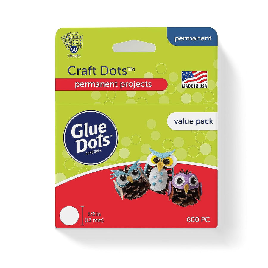 Glue Dots, Craft Dots Value Pack, Double-Sided, 1/2", .5 Inch, 600 Dots, DIY Craft Glue Tape, Sticky Adhesive Glue Points, Liquid Hot Glue Alternative, Clear