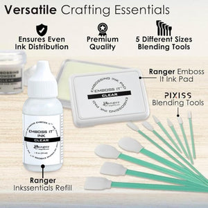 Ranger Emboss It Ink Pad with Reinker (Clear) and Pixiss Blending Tools - Clear Embossing Ink Pad with Ink Refill and Blending Brush Tools for Card Making, Scrapbooking, and Jewelry Making