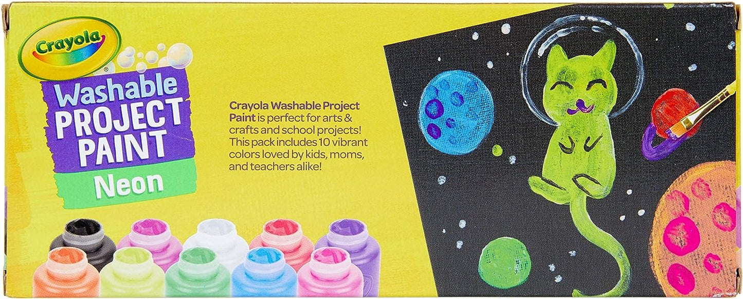 Crayola Washable Kids Project Paint - Neon (2oz), Arts & Crafts Supplies for Kids, Preschool & Kindergarten, Gifts, Ages 3+