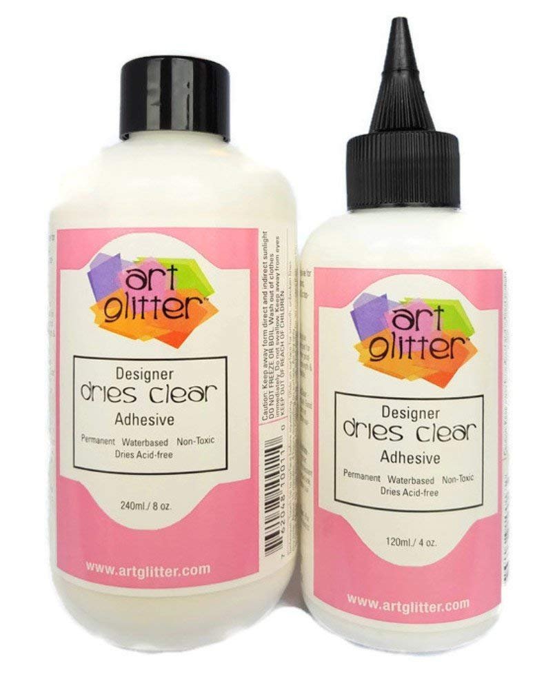 Art Glitter Designer Dries Clear Adhesive 8 oz Refill & 4 oz with Applicator Tip, Multicolor