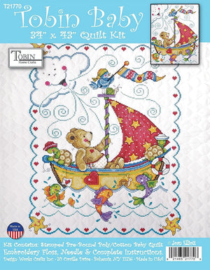 Tobin Sail Away Stamped for Cross Stitch Baby Quilt Kit, 34"x43"