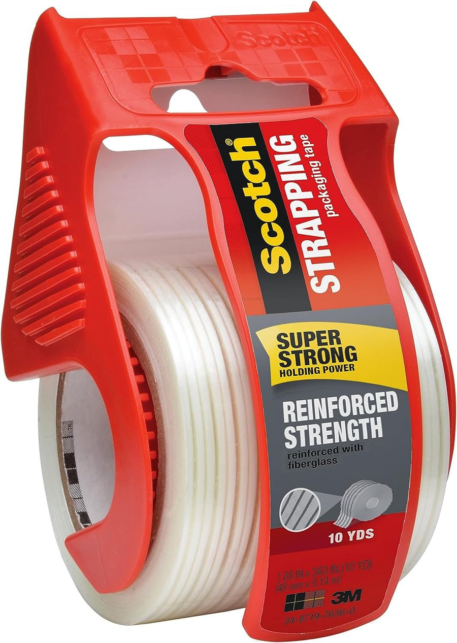 Scotch Reinforced Strength Shipping Strapping Tape 50-3M with Dispenser, Clear, 1.88"x 360 in, 1 Dispenser/Pack