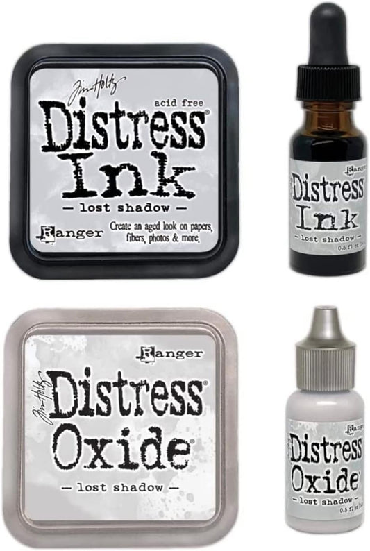 Lost Shadow - Distress Ranger Ink - Tim Holtz - Both Distress and Oxide Ink Pads and Reinkers - January 2023 Release Bundle of 4