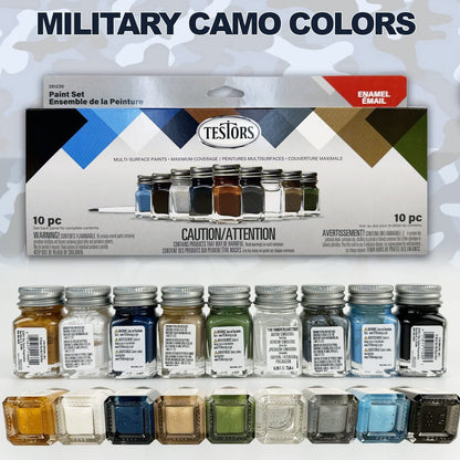 Testors Model Paint Enamel 10pc Paint Set, Pixiss Model Paint Storage Case for Testors Paints (Holds 30 Bottles) (Military Colors)