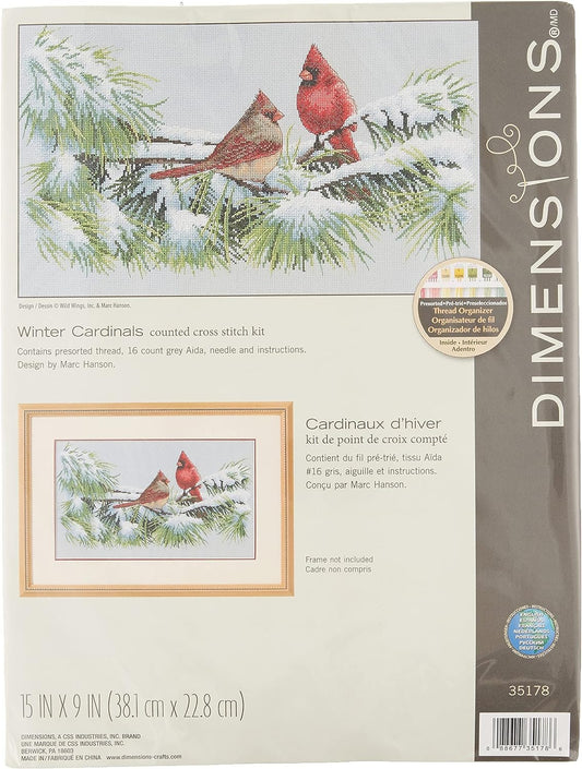 Dimensions 'Winter Cardinals' Counted Cross Stitch Kit, 16 Count Dove Grey Aida, 15" x 9"