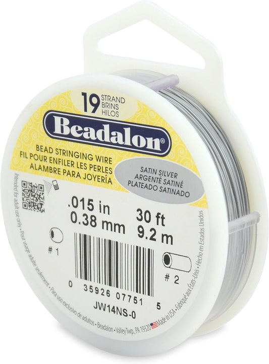 Beadalon 19 Strand Stainless Steel Bead Stringing Wire.015 in (0.38 mm), Satin Silver, 30 ft (9.2 m)