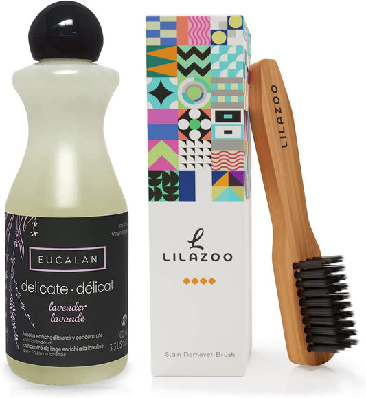 Eucalan Delicate Wash Lavendar Concentrate - Eucalan No Rinse Delicate Wash Detergent - Delicate Laundry Wash for Fine Fabrics, & Lilazoo Laundry Brush - Delicates Soaps Fabric Wash - Lavender Scented