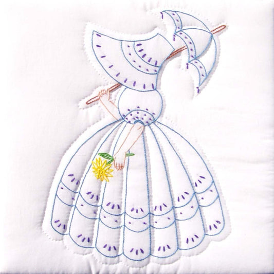 Jack Dempsey Stamped White Quilt Blocks 18"X18" 6/Pkg-Parasol Lady