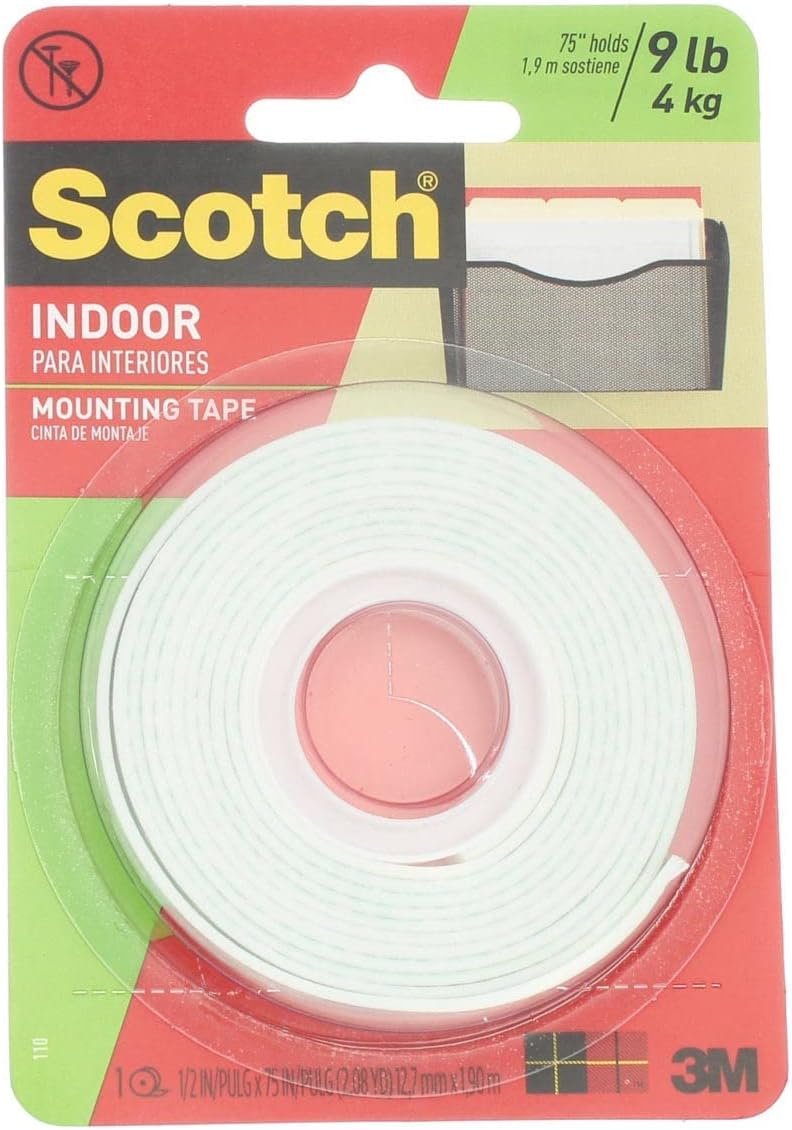 Scotch Indoor Mounting Tape, White, 0.5 in x 75 in (Pack of 4)