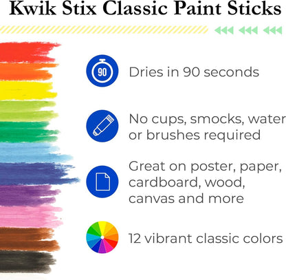 The Pencil Grip Kwik Stix Paint Pens, Solid Tempera Paint Pens, Paint Sticks, Super Quick Drying TPG-602, 12 Count (Pack of 1)