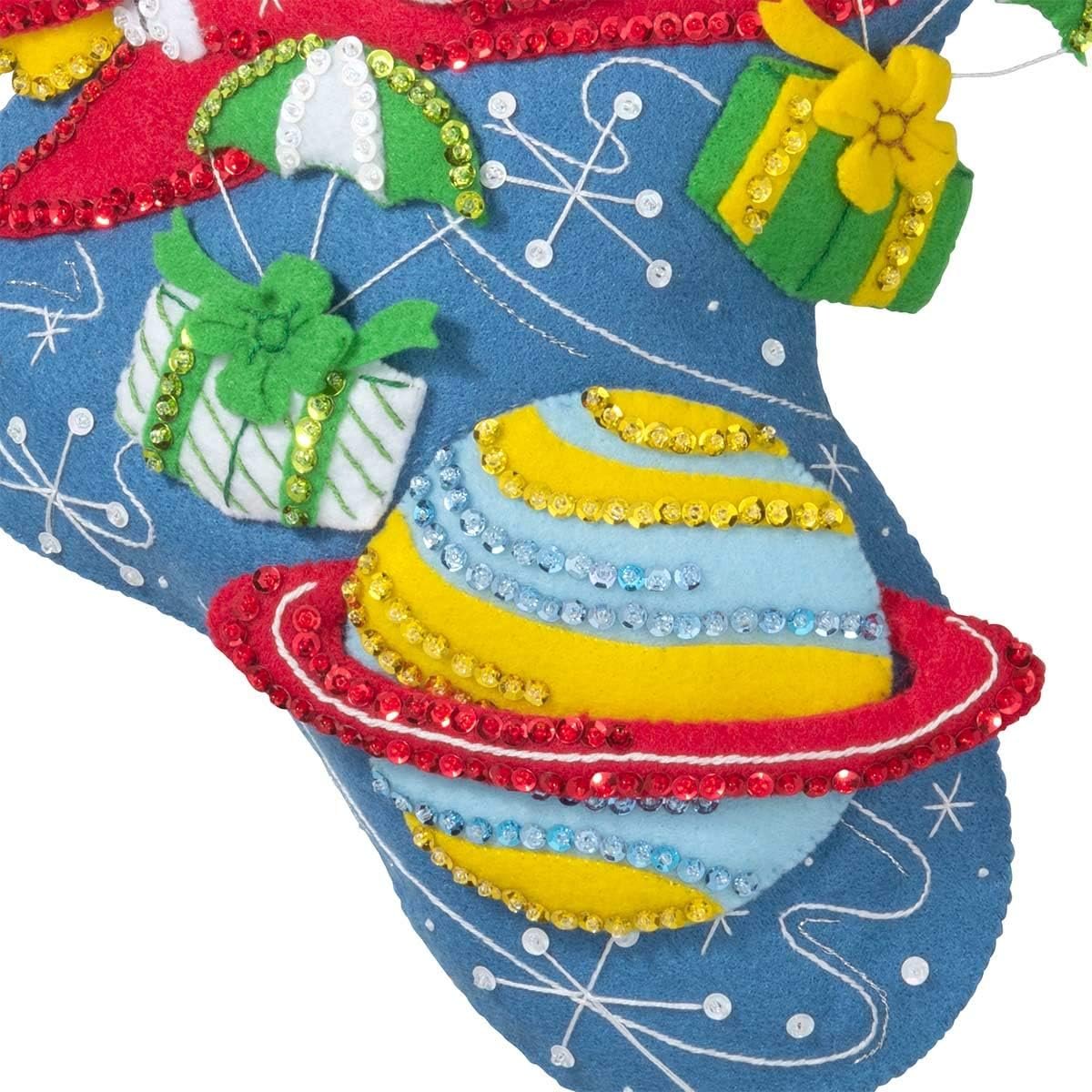 Bucilla 89237E Felt Applique Christmas Stocking Kit, Rocket Ship Santa, 18"