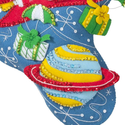 Bucilla 89237E Felt Applique Christmas Stocking Kit, Rocket Ship Santa, 18"