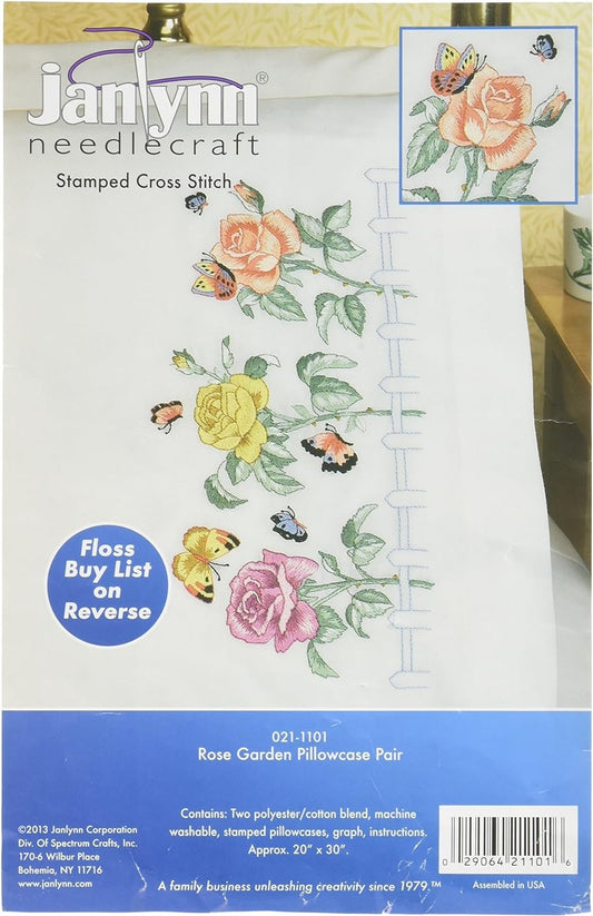 Janlynn Embroidery Kit Rose Garden Pillowcase Pair