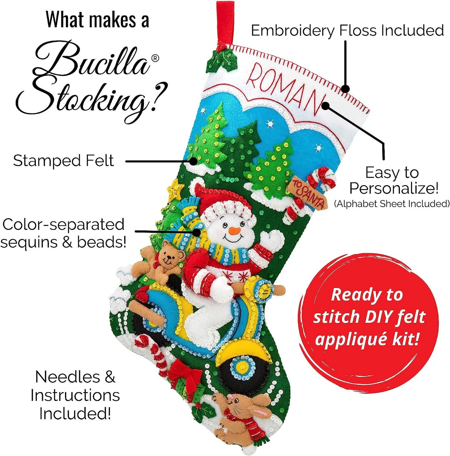 Bucilla Felt Applique Stocking Kit (18-Inch), Santa Stop Here