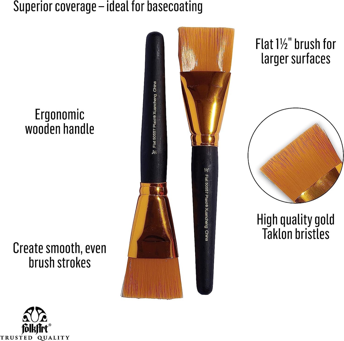 Plaid 50557E Flat Brush, (2-Piece), Gold Taklon