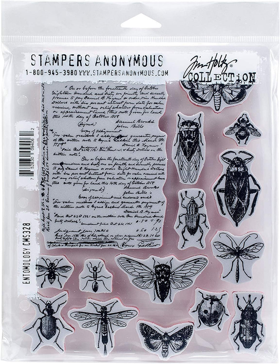 Tim Holtz Entomology - Stampers Anonymous Cling Stamps and Sizzix Framelits Die Set - Two Item Bundle