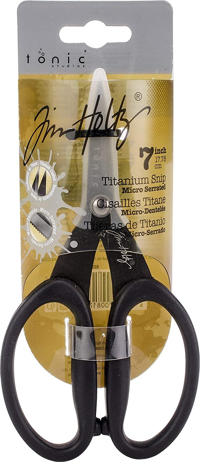 Tonic Studios Tim Holtz 817 Kushgrip Non Stick Micro Serrated Snips, 7"