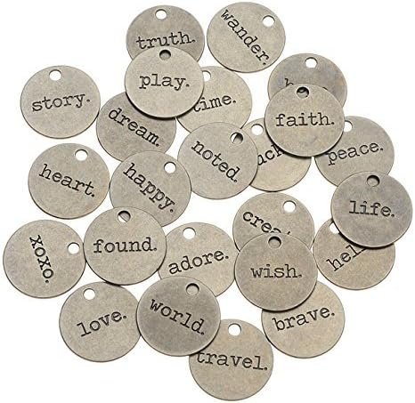 Typed Tokens by Tim Holtz Idea-ology, Pack of 24, Antique Nickel Finish, TH93203