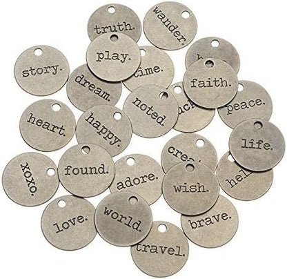 Typed Tokens by Tim Holtz Idea-ology, Pack of 24, Antique Nickel Finish, TH93203