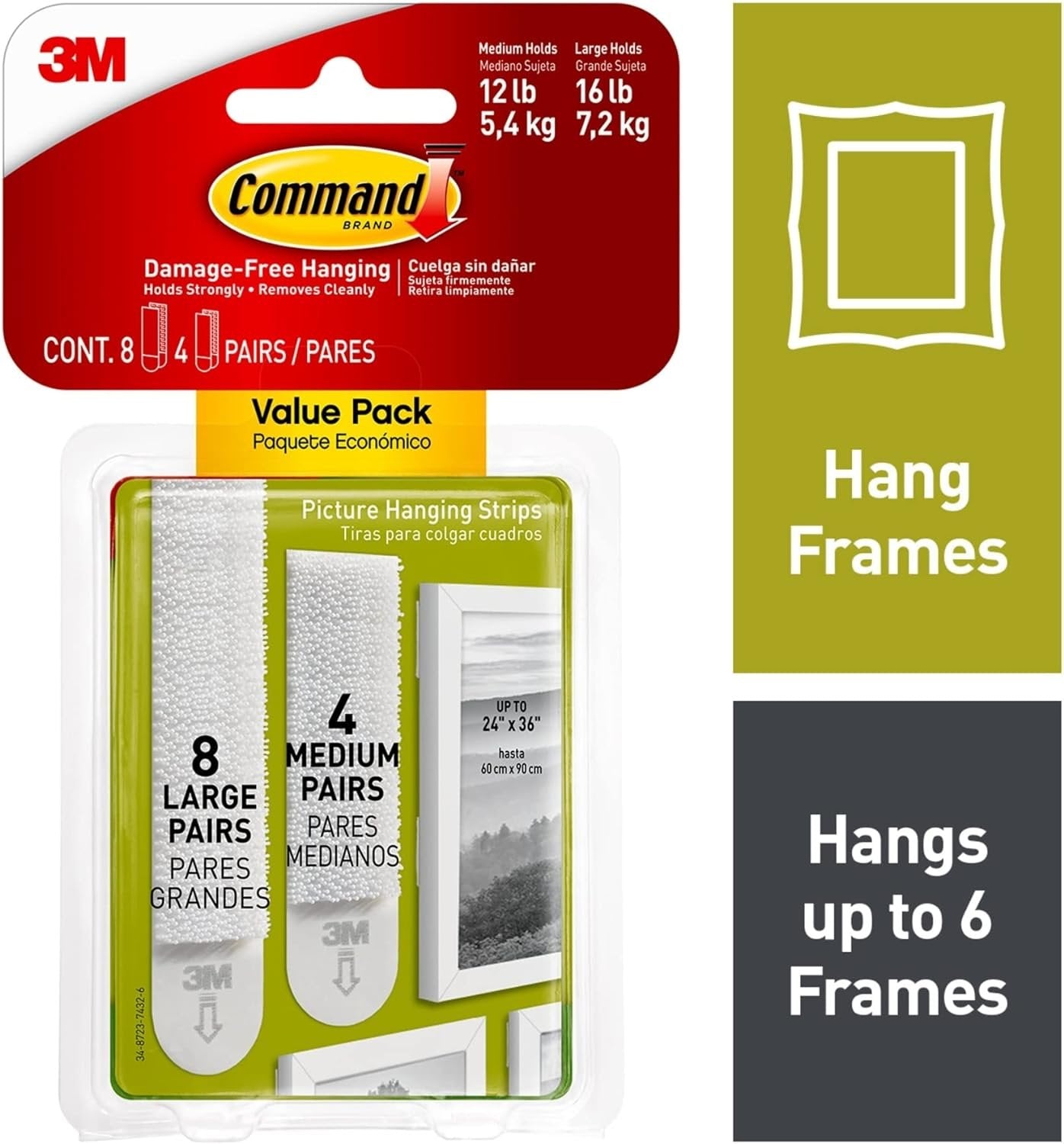 Command Picture Hanging Strips, 1" x 2", White, Pack of 24