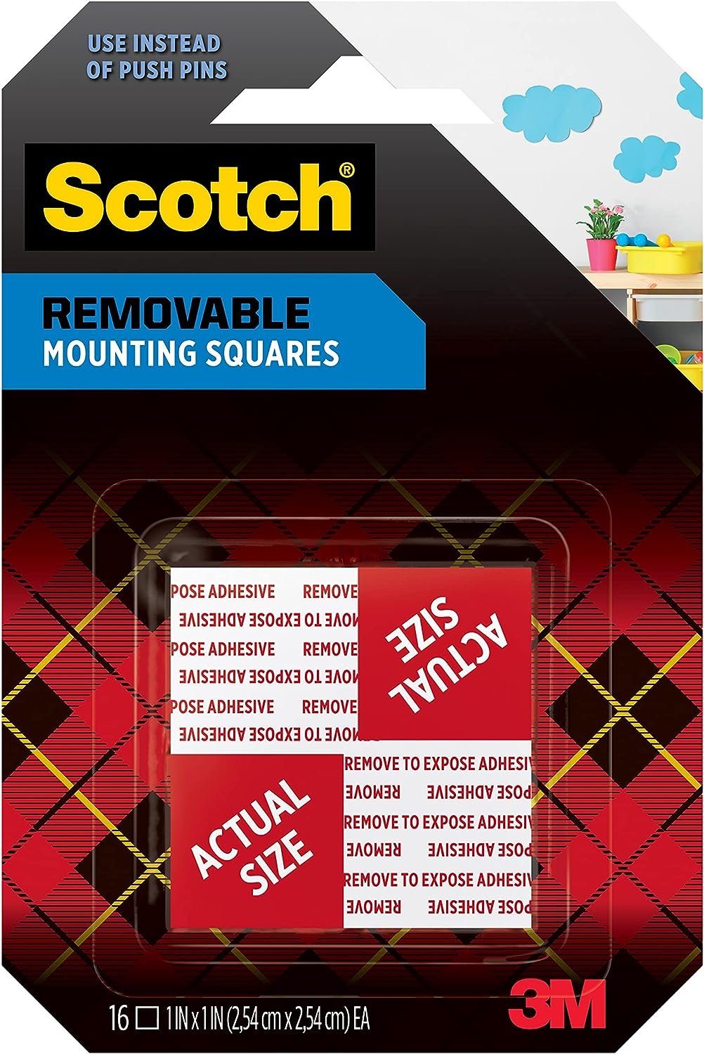 Scotch Removable Mounting Squares, Grey,1 in. x 1 in., Holds up to 1lb.16-Squares