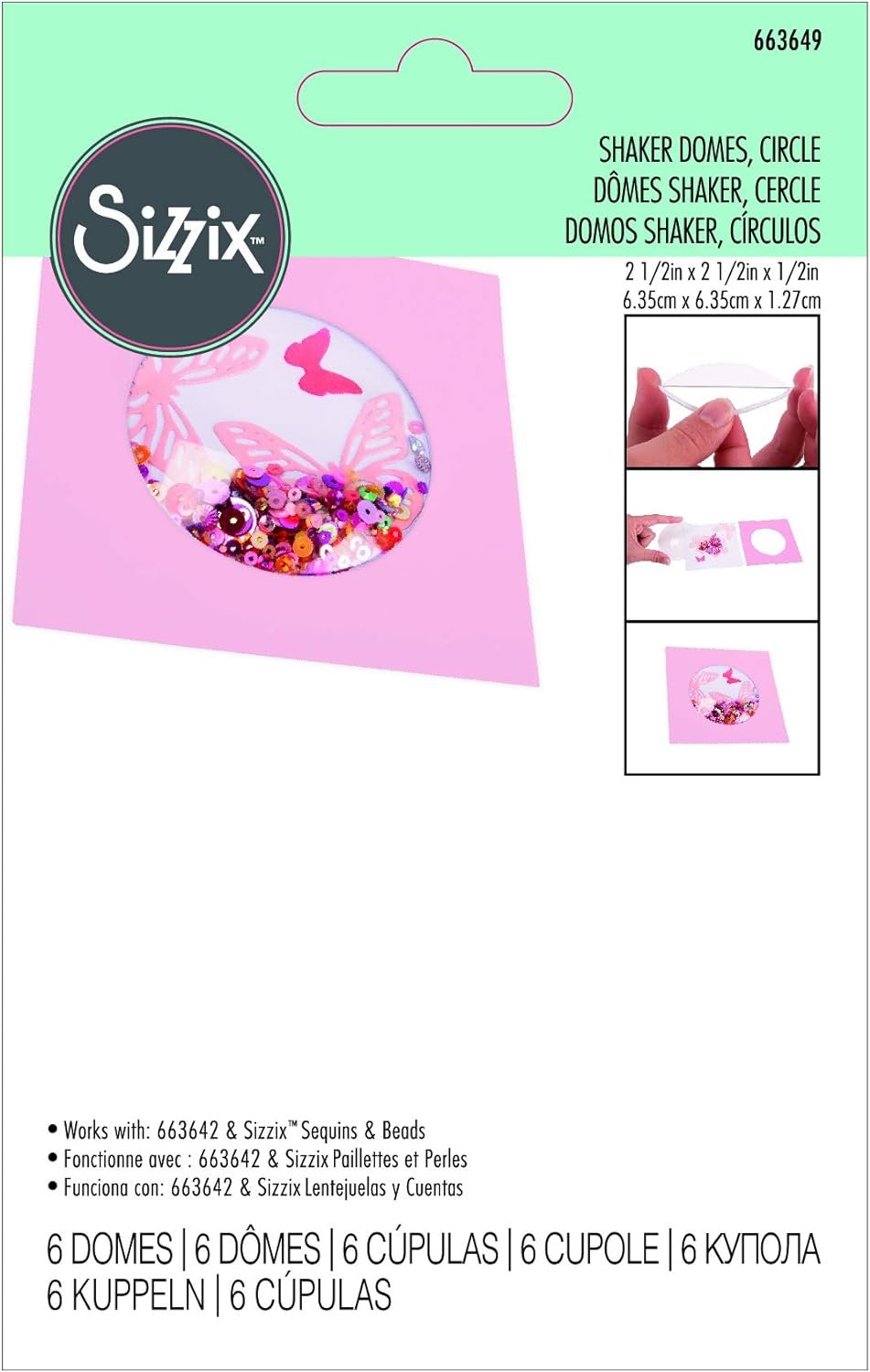 Sizzix 664595, 6 Pack, Translucent Shaker Dome, Star 3, 6/Pkg