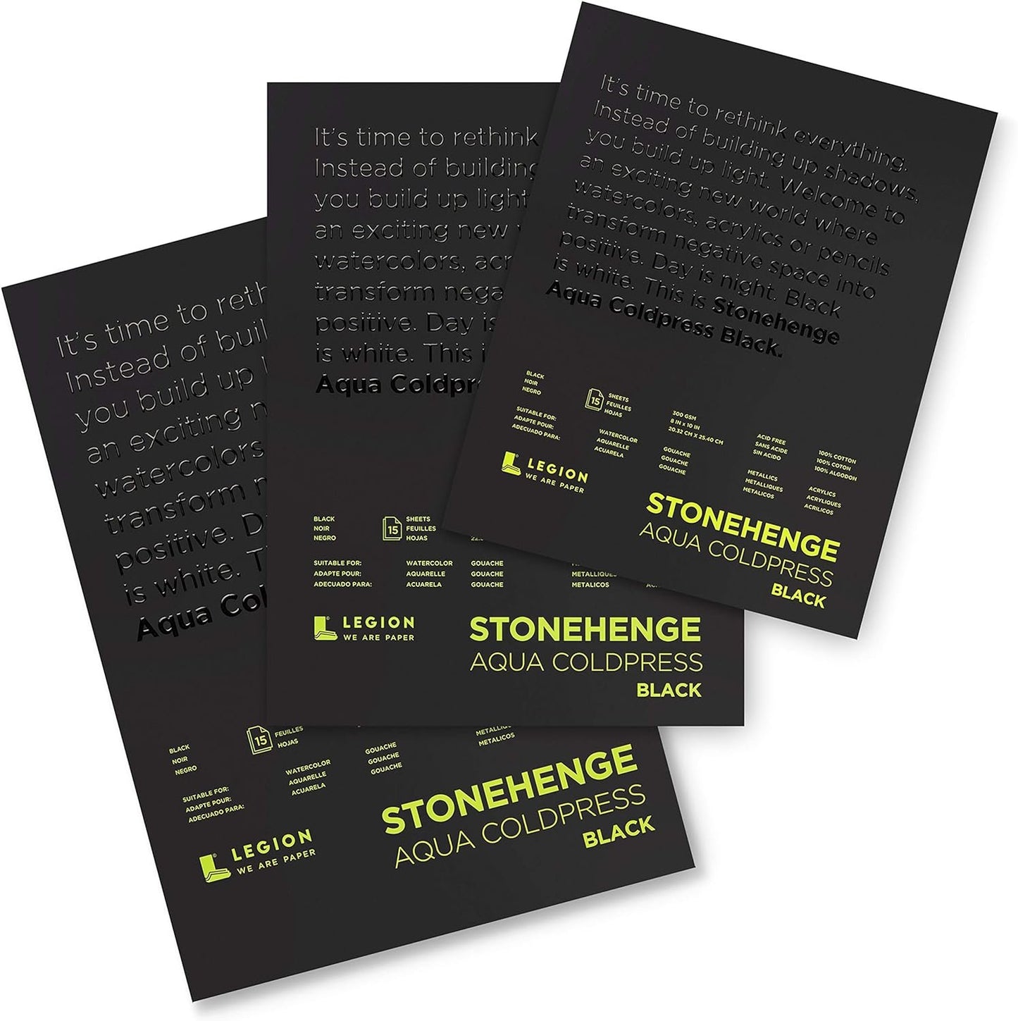 Stonehenge Aqua Black Medium Weight Pad, 140lb, Coldpress, 9 x 12 Inches, 15 Sheets for Wet and Dry Media