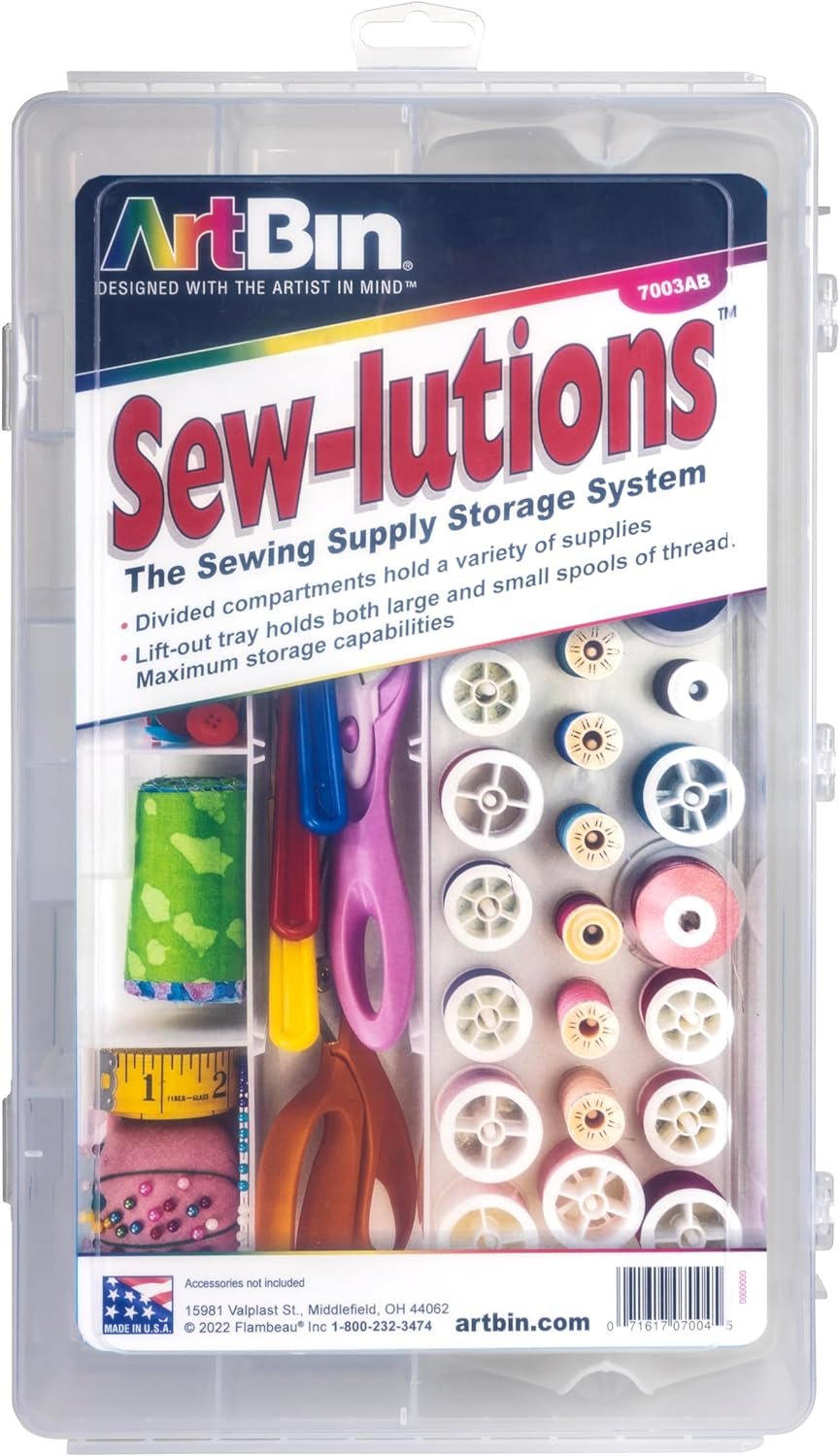 ArtBin 7003AB Sew-Lutions Sewing Supply Storage System with Lift-Out Thread Spool Tray, [1] Plastic Storage Case, Clear