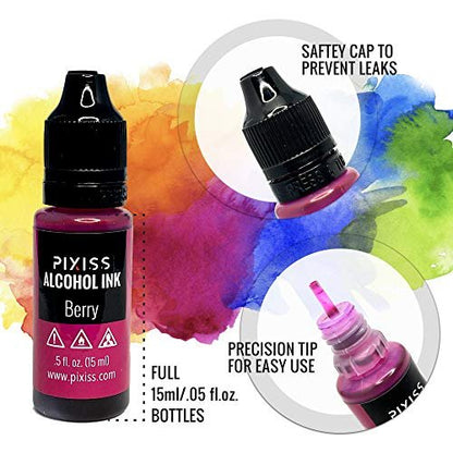Pixiss Alcohol Ink Set - 25 Large Highly Saturated Colors (15ml/.5oz) Alcohol-Based Inks for Resin Petri Dishes, Alcohol Ink Paper, Tumblers, Coasters, Resin Dye