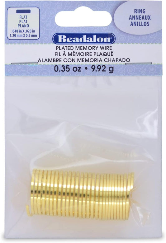 Beadalon Flat Ring Memory Wire for Beading, 0.35-Ounce, Gold