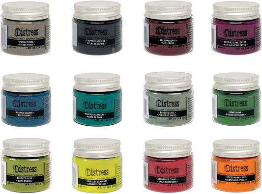 Bundle - 12 Distress Embossing Glaze - Tim Holtz -Coral Sapphire Lagoon Lawn Peacock Lemonade Mahogany Sage Olive Pumice Preserves Marmalade - Ranger Ink 2023 Release