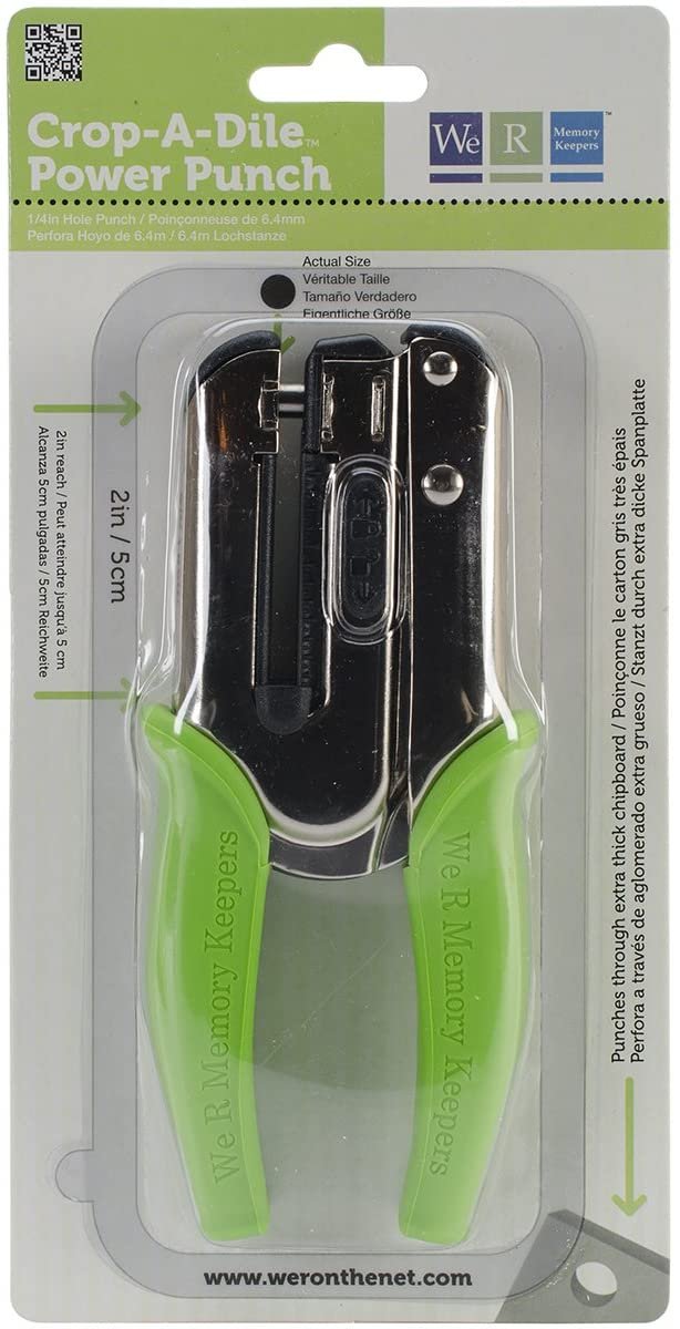 Heavy Duty 1/4 inch Standard Hole Punch â€“ The Crop-A-Dile Power Punch with 2 inch Reach by We R Memory Keepers. Punch Through Paper, Chipboard, Thin Tin, Leather, Plastic, and Fabric