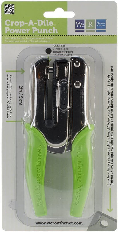 Heavy Duty 1/4 inch Standard Hole Punch â€“ The Crop-A-Dile Power Punch with 2 inch Reach by We R Memory Keepers. Punch Through Paper, Chipboard, Thin Tin, Leather, Plastic, and Fabric