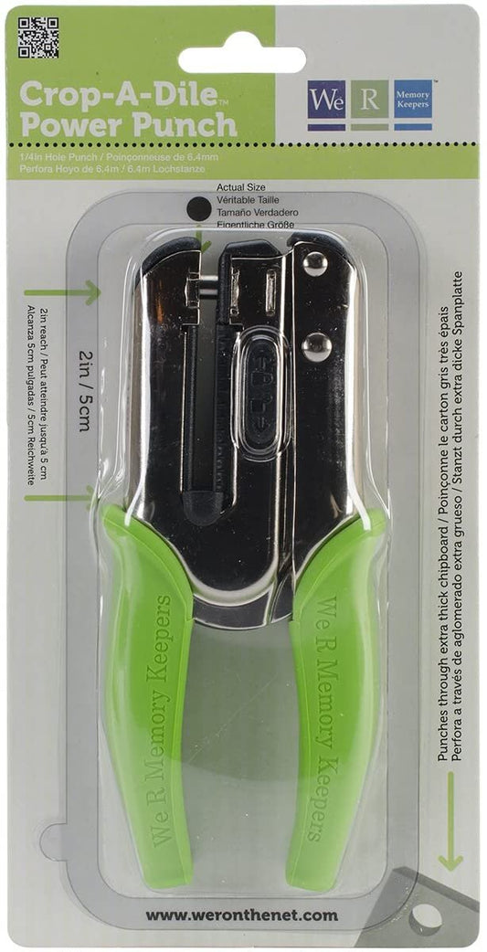 Heavy Duty 1/4 inch Standard Hole Punch â€“ The Crop-A-Dile Power Punch with 2 inch Reach by We R Memory Keepers. Punch Through Paper, Chipboard, Thin Tin, Leather, Plastic, and Fabric