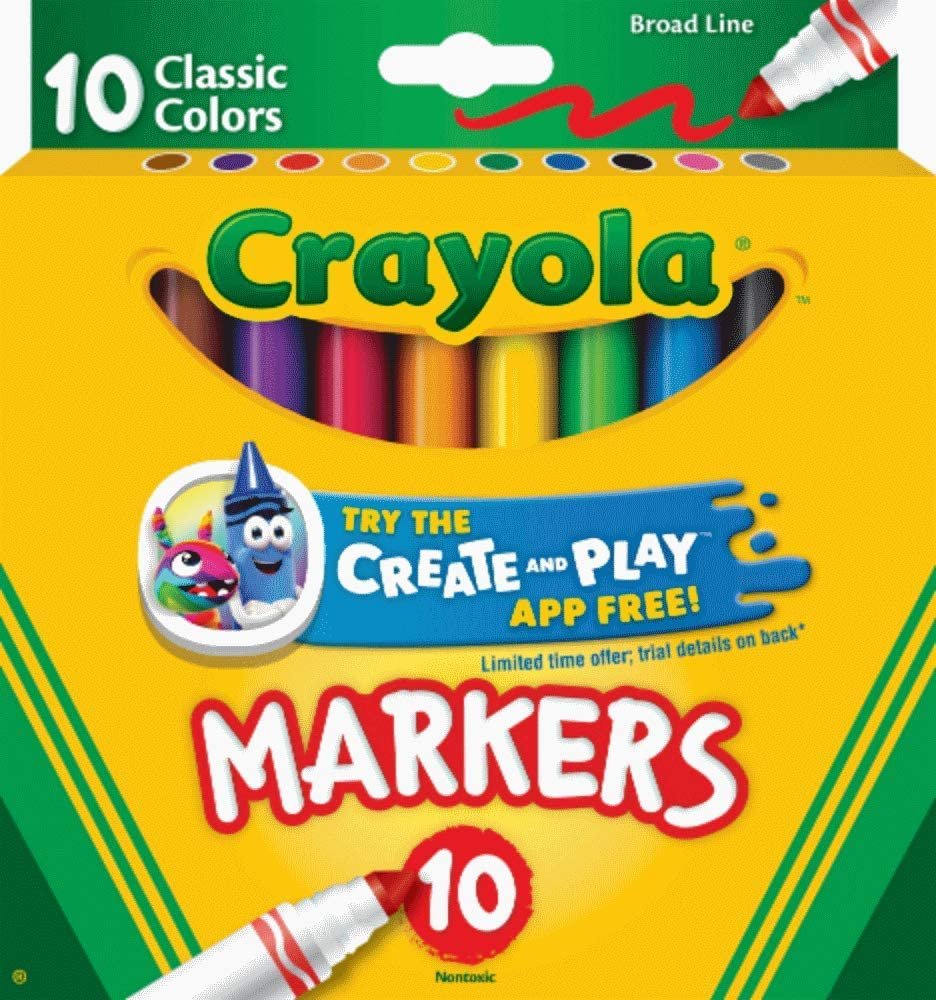 Non-Washable Markers, Broad Point, Classic Colors, 10/Set