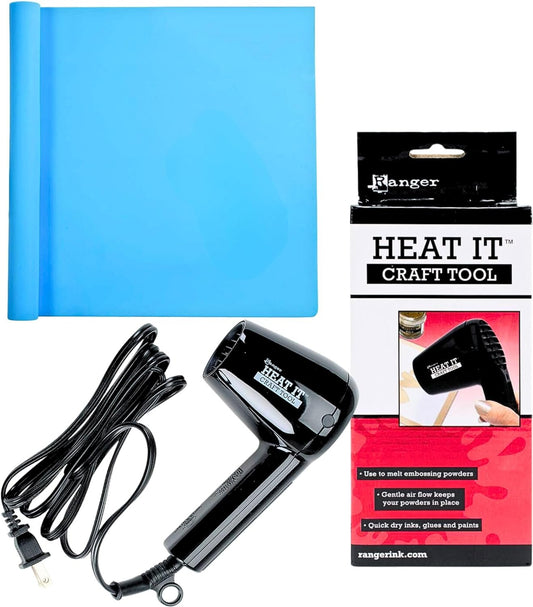 Heat Gun for Crafting and Silicone Craft Mat - Craft Tools Bundle - Mini Heat Gun for Crafting, Embossing, Resin Bubble Removal – Heat Resistant Silicone Mat for Resin, Nail Art, Paint, etc
