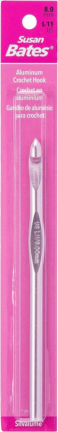 Susan Bates 5-1/2-Inch Silvalume Aluminum Crochet Hook, 8mm, Silver Pink