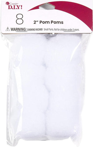 Cousin DIY White 2 inch Poms, 8 Pack